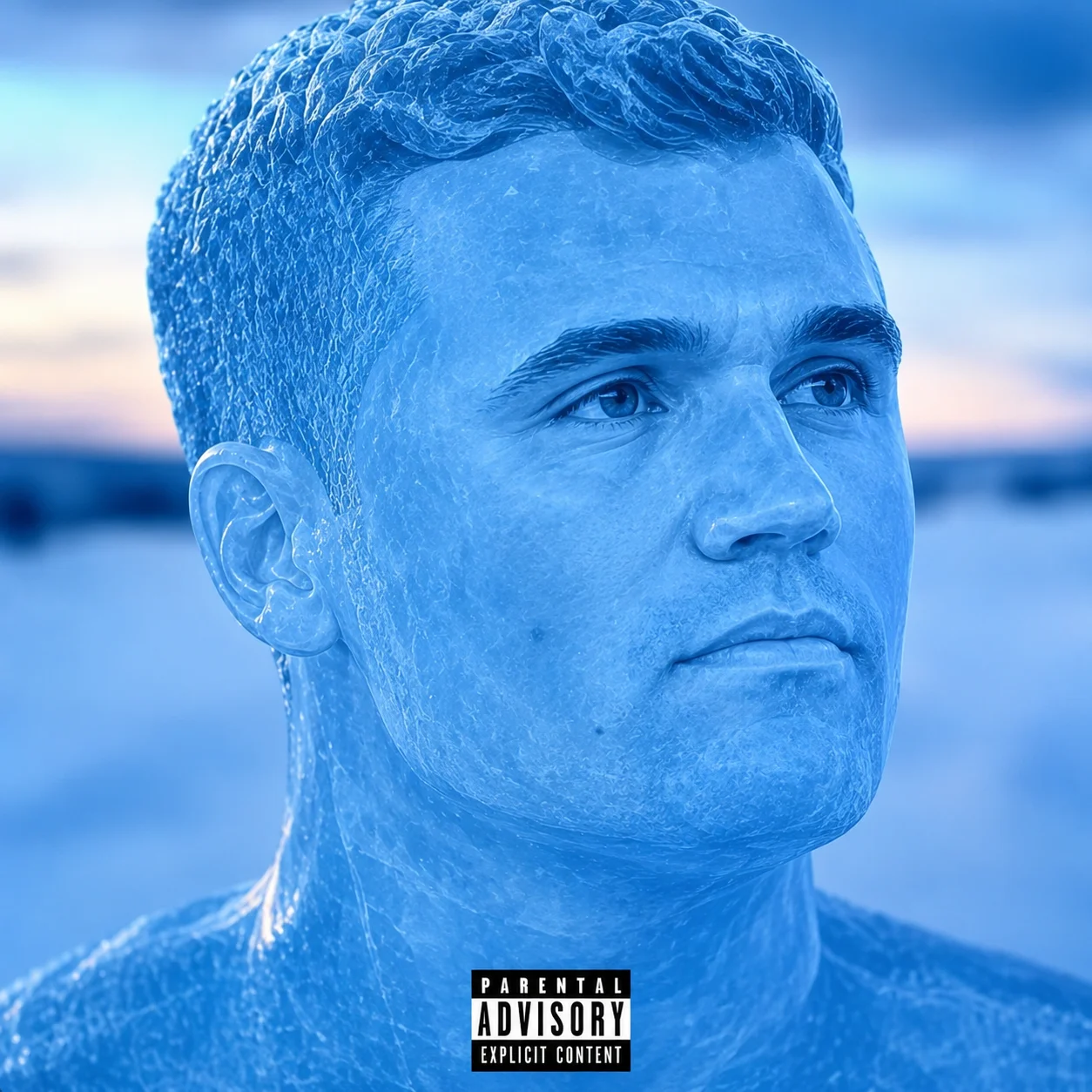 A man with blue hair and a white face